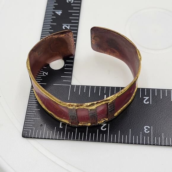 Cuff Bracelet Red Gold Handmade Copper & Brass Bangle Statement Bracelet - Picture 12 of 13
